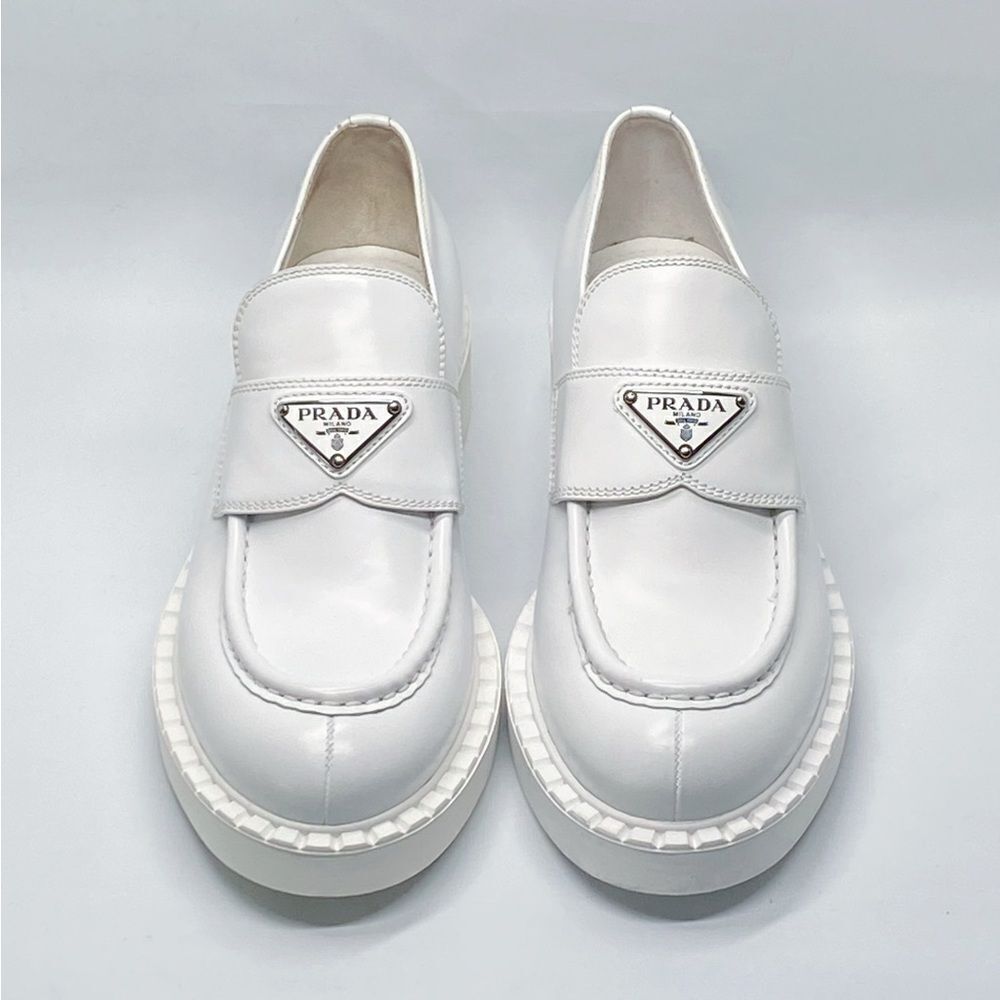 Prada Spazzolato Logo Platform Leather Loafers size 39 - Picture 4 of 14